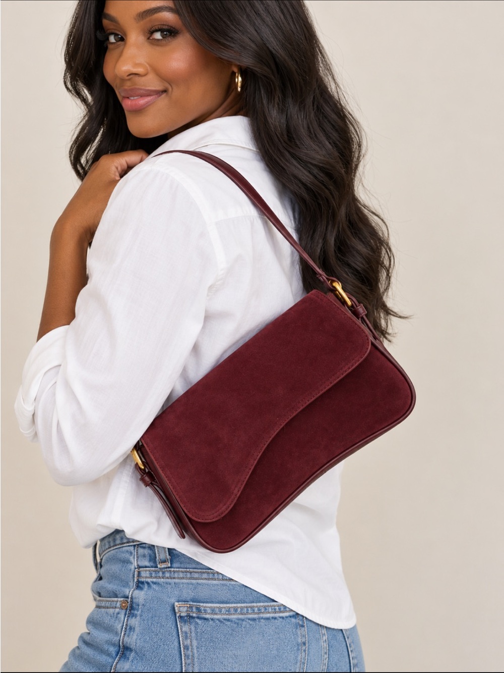 New! Cranberry Red Suede Shoulder Purse Bag NWOT - Picture 2 of 3